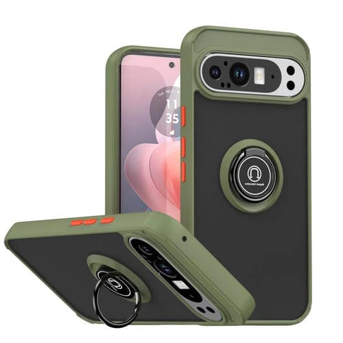 Funda de TPU + PC con anillo para Google Pixel 9 Pro XL Q Shadow 1 Series (verde)