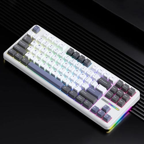Teclado Mecánico Aula F87 87 Teclas con Cable, 2,4G y Bluetooth RGB Personalizado (Blanco, Gris y Azul)