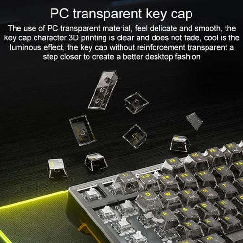 Teclado Mecánico Aula F98 Pro 99 Teclas con Cable, 2,4 G, Bluetooth, RGB, Eje Ice Soul (Negro Transparente)