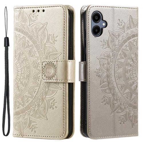 Funda de cuero con relieve de flor tótem y cordón para Samsung Galaxy A07 4G (dorada)