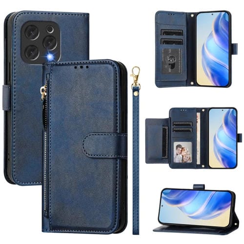 Funda de Cuero con Cremallera y Ranuras para Tarjetas para Doogee N55 Plus (Azul)