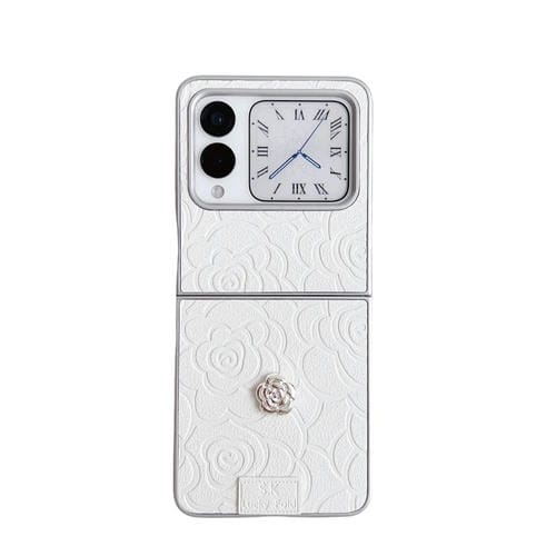 Funda para Teléfono Huawei Nova Flip con Diseño de Cuadros 3D de Camelia (Blanca)