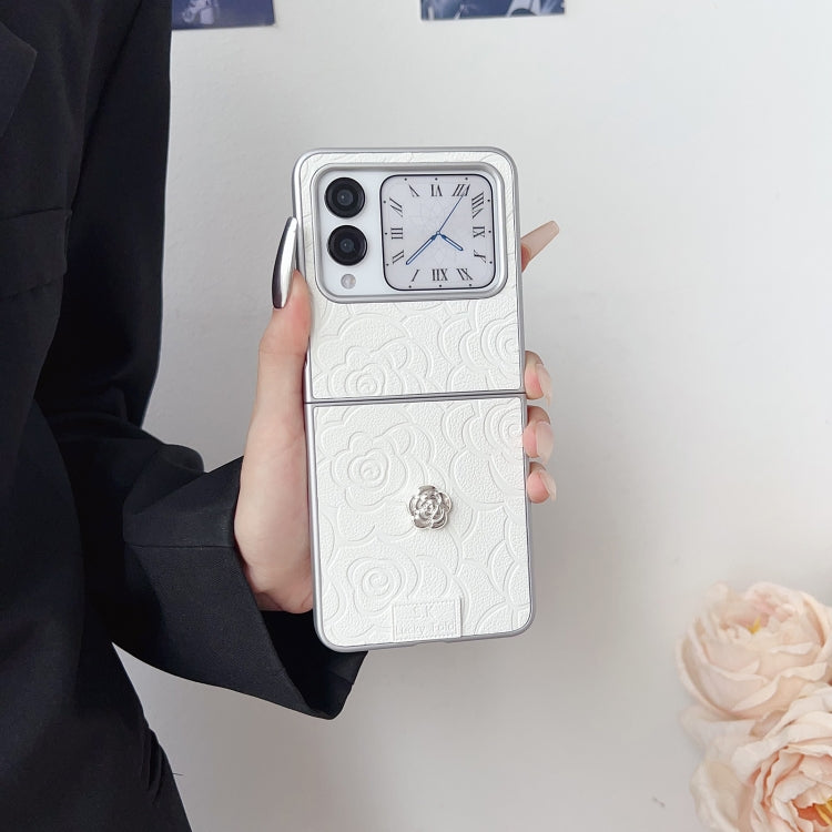 Funda para Teléfono Huawei Nova Flip con Diseño de Cuadros 3D de Camelia (Blanca)
