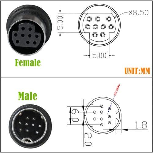 Cable Adaptador de Audio para TV 9 Pines Mini Din Doble Curvatura 3 Metros (Negro)