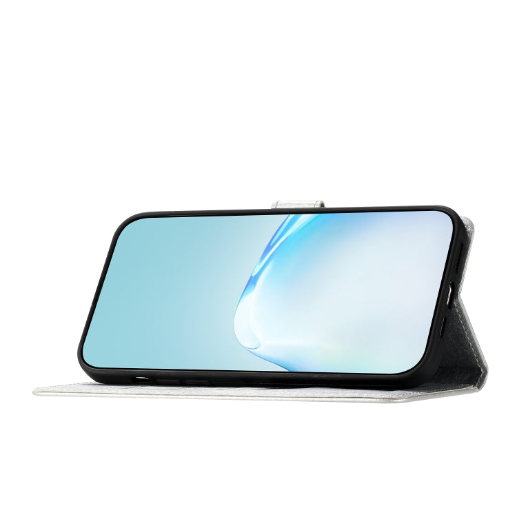 Funda de Cuero con Tapa Horizontal y Textura de Seda para OnePlus 13 (Plateada)