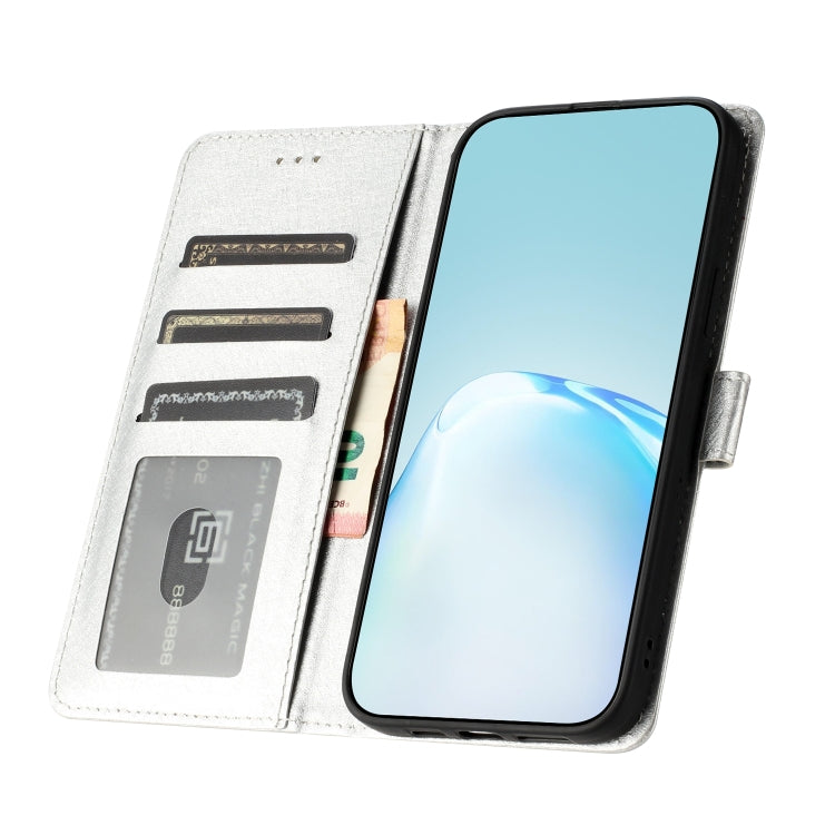 Funda de Cuero con Tapa Horizontal y Textura de Seda para OnePlus 13 (Plateada)