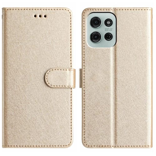 Funda de Cuero con Tapa Horizontal y Textura de Seda para Motorola Moto G75 (Dorada)