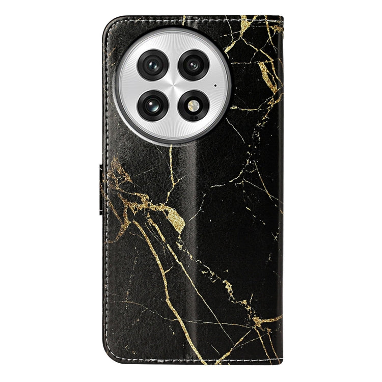 Funda de Cuero para OnePlus 13 con Patrón Mármol y Dibujo de Colores (Mármol Negro y Dorado)