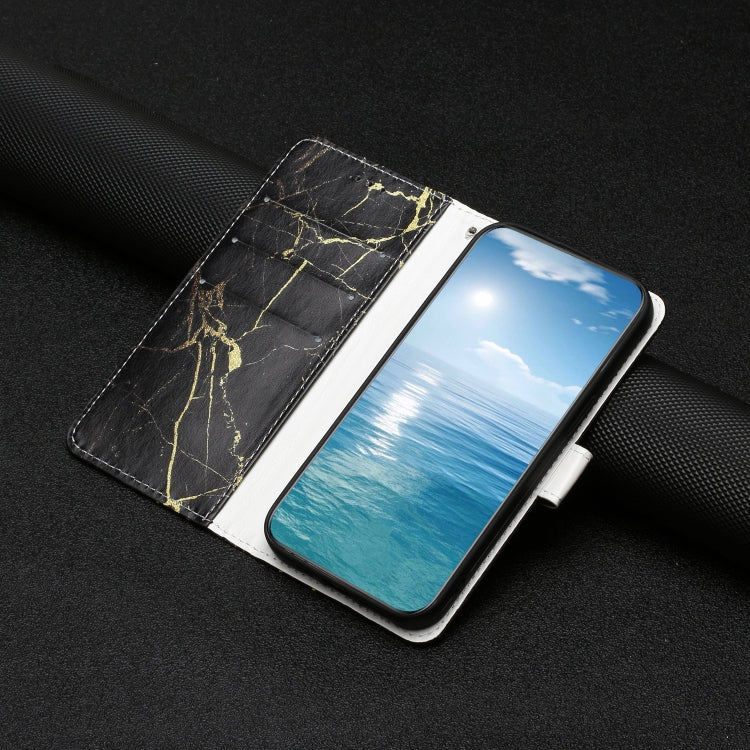 Funda de Cuero para OnePlus 13 con Patrón Mármol y Dibujo de Colores (Mármol Negro y Dorado)