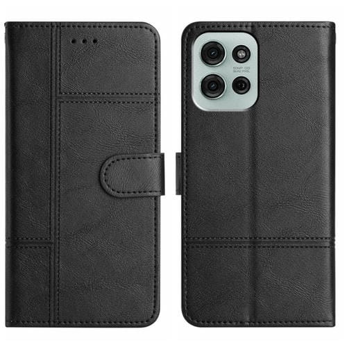 Funda de Cuero con Textura de Piel de Vaca y Costuras para Motorola Moto G75 (Negra)