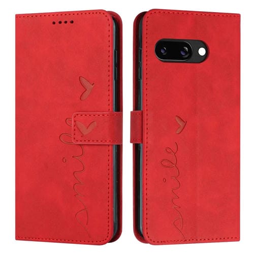 Funda de Cuero con Relieve de Corazón y Cordón Largo para Google Pixel 9A (Rojo)