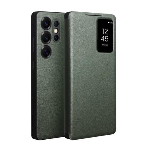 Funda magnética de cuero genuino QIALINO para Samsung Galaxy S25 5G (verde)