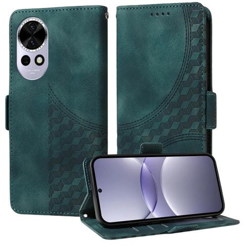 Funda de Cuero con Rombos En Relieve y Estrellas para Huawei Nova 13/Nova 12 (Verde)