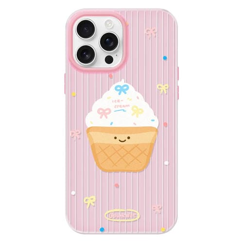 Funda híbrida TPU y PC iPhone 16 Pro Tacto Sedoso y Gelatinoso (Rosa con Lunares y Helado)
