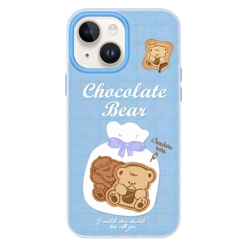Funda híbrida TPU y Policarbonato iPhone 15 Tacto Gelatina (Azul Oso Galleta)