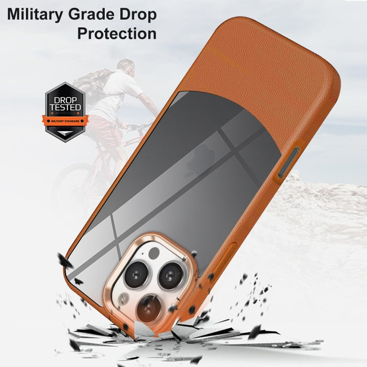 Funda Híbrida Acrílico y TPU iPhone 15 Plus Textura Lichi (Marrón)