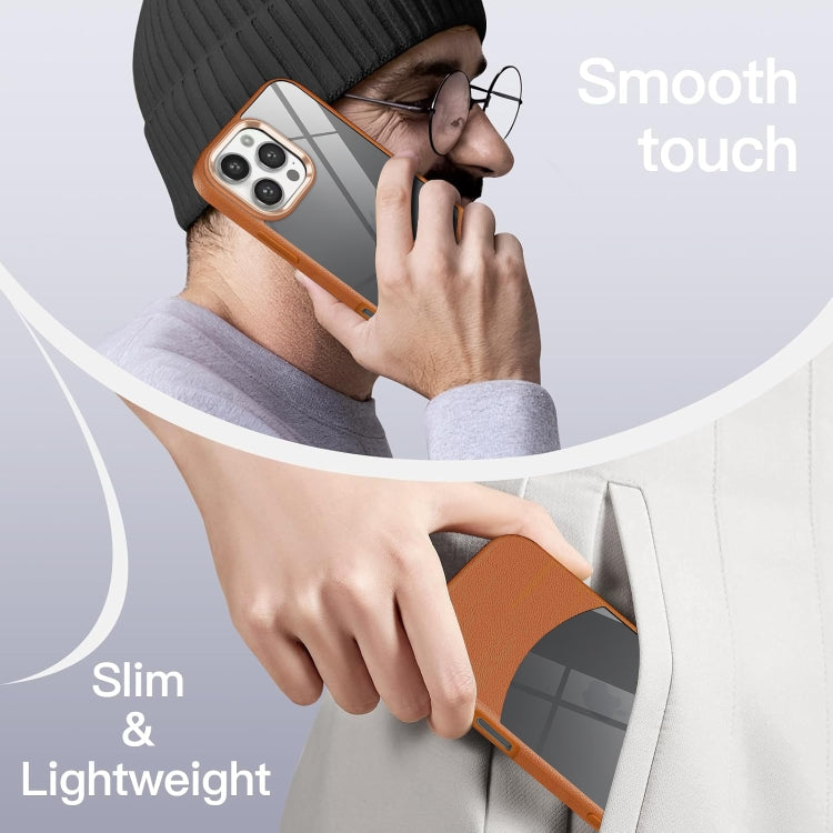 Funda Híbrida Acrílico y TPU iPhone 15 Plus Textura Lichi (Marrón)