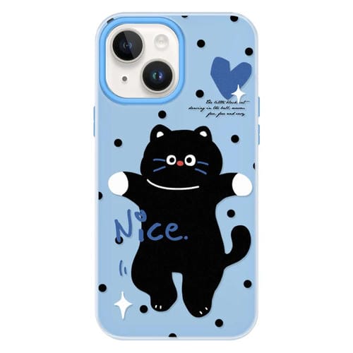 Funda híbrida TPU Policarbonato iPhone 15 Plus Gato Bailarín (Azul)