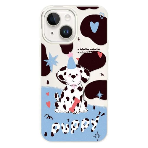 Funda híbrida TPU Policarbonato para iPhone 14 Plus (Cachorro Manchado Blanco)
