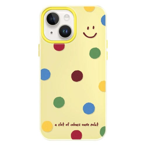 Funda híbrida TPU y PC iPhone 14 Plus con Tacto Sedoso (Sonrisa de Lunares en Amarillo)
