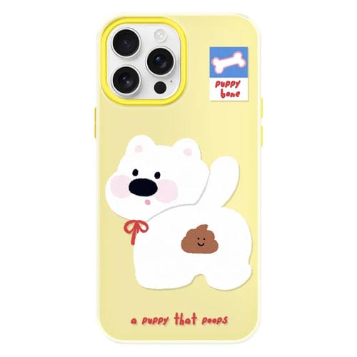 Funda híbrida TPU Policarbonato iPhone 13 Pro Max Cachorro Haciendo Caca (Amarillo)