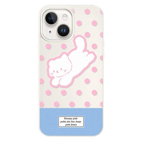 Funda híbrida TPU y PC iPhone 13 con Tacto Sedoso y Gelatinoso (Gatito de Lunares en Blanco)