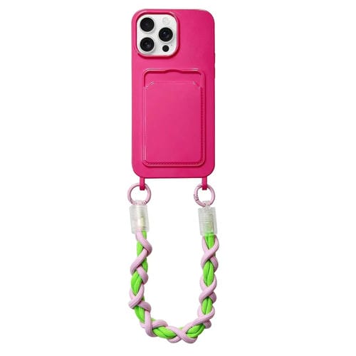 Estuche para teléfono Dopamina iPhone 13 Pro Max con ranura para tarjeta y cordón (Rojo Rosa)