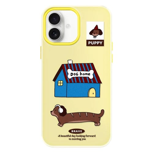 Funda híbrida TPU Policarbonato iPhone 16 Plus Casa de Perro (Amarilla)