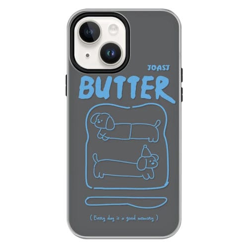 Funda híbrida TPU y PC iPhone 13 Bread Line Dog función protección (Negra)