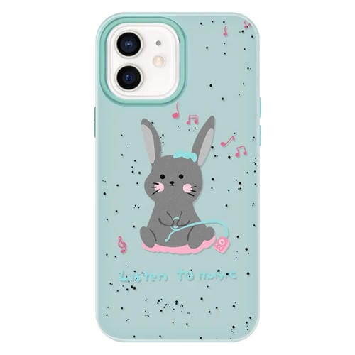 Funda híbrida TPU y PC para iPhone 11 con diseño conejo para escuchar música (Verde Claro)
