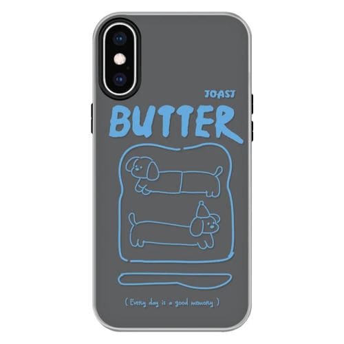 Funda híbrida TPU Policarbonato iPhone X/Xs Tacto sedoso (Bread Line Dog Black)