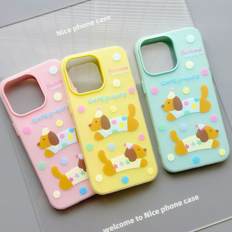 Funda híbrida TPU y Policarbonato iPhone 14 Pro Max Bolso de Mano Perro (Rosa)