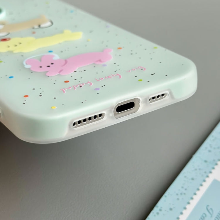 Funda híbrida TPU y Policarbonato iPhone 14 Pro Max Dibujo Cachorro con Crayones (Amarillo)