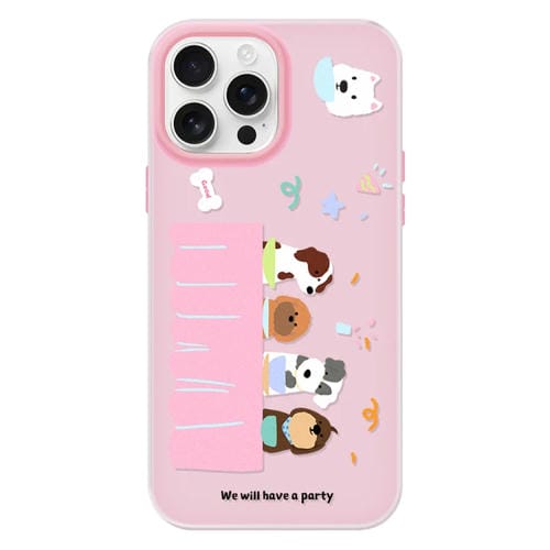 Funda híbrida TPU y Policarbonato iPhone 16 Pro Tacto Sedoso (Rosa Fiesta de Perros)