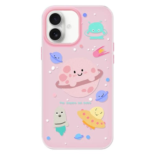 Funda híbrida TPU Policarbonato iPhone 16 Plus protección tacto sedoso (Rosa Planeta)