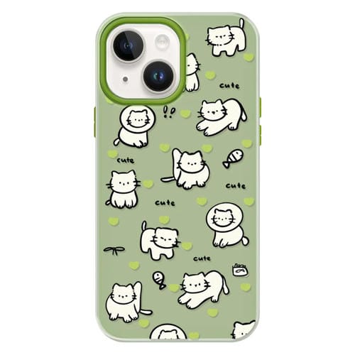 Funda híbrida TPU y PC para iPhone 14 Plus (Corazón Verde, Gato Verde)