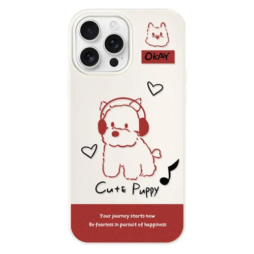 Funda híbrida TPU y Policarbonato iPhone 16 Pro Auriculares Perro (Blanco)