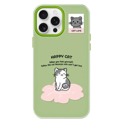 Funda híbrida TPU y PC iPhone 13 Pro Max Tacto Sedoso (Happy Cat Green)