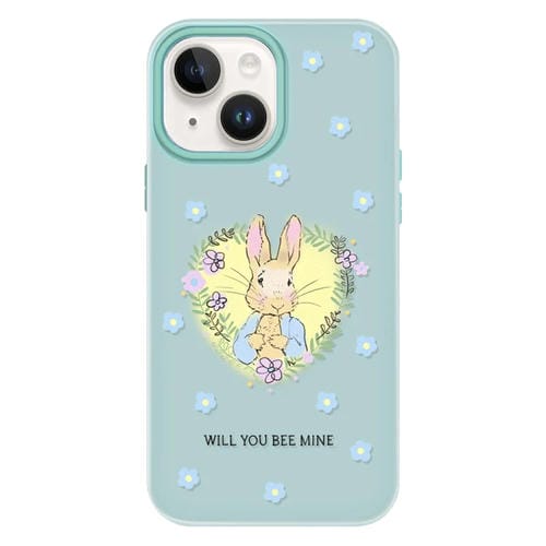 Funda híbrida TPU Policarbonato iPhone 13 Conejo con Flores y Flores (Verde Claro)