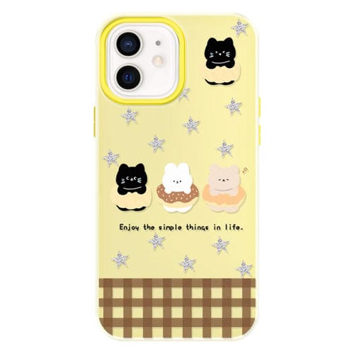 Funda híbrida TPU y PC con tacto de piel para iPhone 12 (Animal Estrella Amarillo)