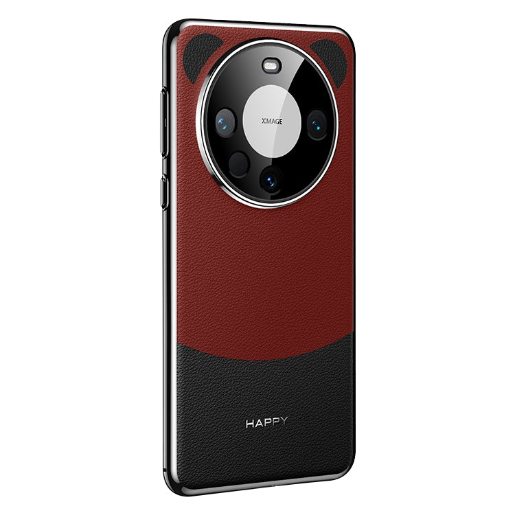 Funda de Cuero Huawei Mate 60 Pro Panda 2 para Teléfono (Negro y Rojo)