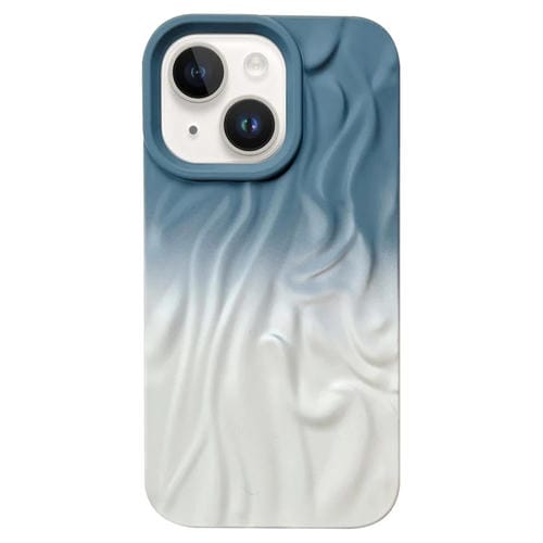 Funda TPU Esmerilada Textura Piel Efecto Degradado Arrugas para iPhone 15 Plus (Azul y Blanco)
