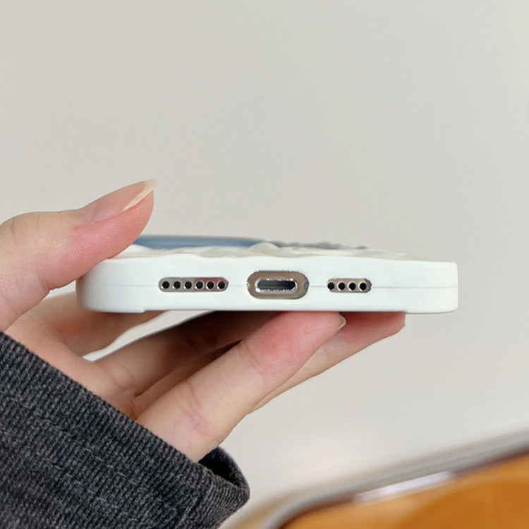 Funda TPU Esmerilada Textura Piel Efecto Degradado Arrugas para iPhone 15 Plus (Azul y Blanco)