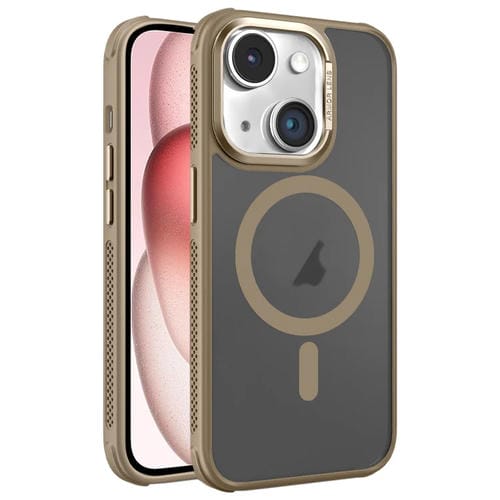 Estuche para Teléfono Magsafe Marco de Lente Metal Esmerilado Sensación de Piel Enfriamiento Lateral para iPhone 15 (Dorado)
