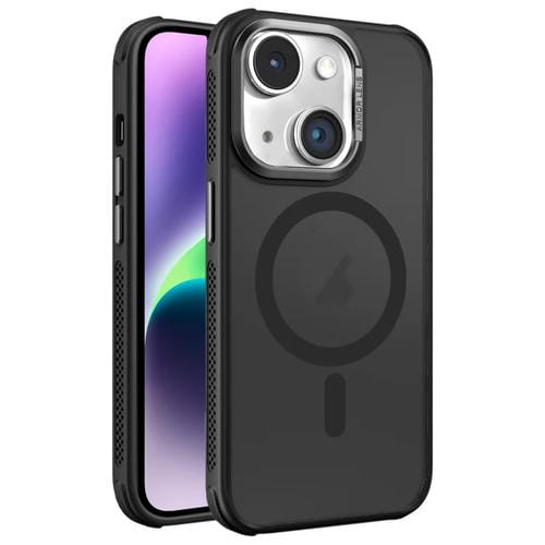 Estuche para Teléfono Magsafe iPhone 14 Plus Marco Metal Esmerilado Piel Enfriamiento (Negro)