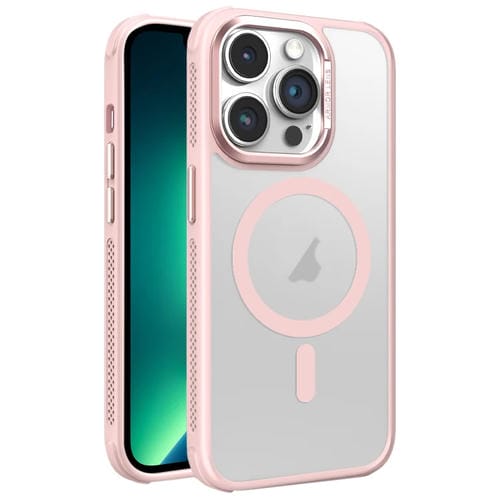 Estuche para Teléfono Magsafe iPhone 13 Pro Max Marco Metal Esmerilado Piel Enfriamiento (Rosa)