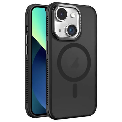 Estuche para teléfono Magsafe iPhone 13 con marco de Lente de metal esmerilado y enfriamiento lateral (Negro)