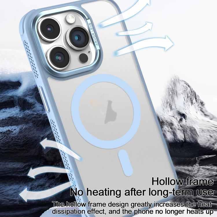 Estuche para Teléfono Magsafe iPhone 13 Pro Marco Metal Esmerilado Piel Enfriamiento (Azul Cielo)