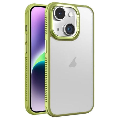Estuche para Teléfono iPhone 14 Plus Marco de Lente Metal Esmerilado Sensación de Piel Enfriamiento Lateral (Verde)