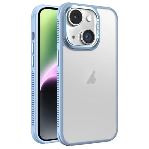 Estuche para teléfono iPhone 14 con marco de Lente metal esmerilado y enfriamiento lateral (Azul Cielo)